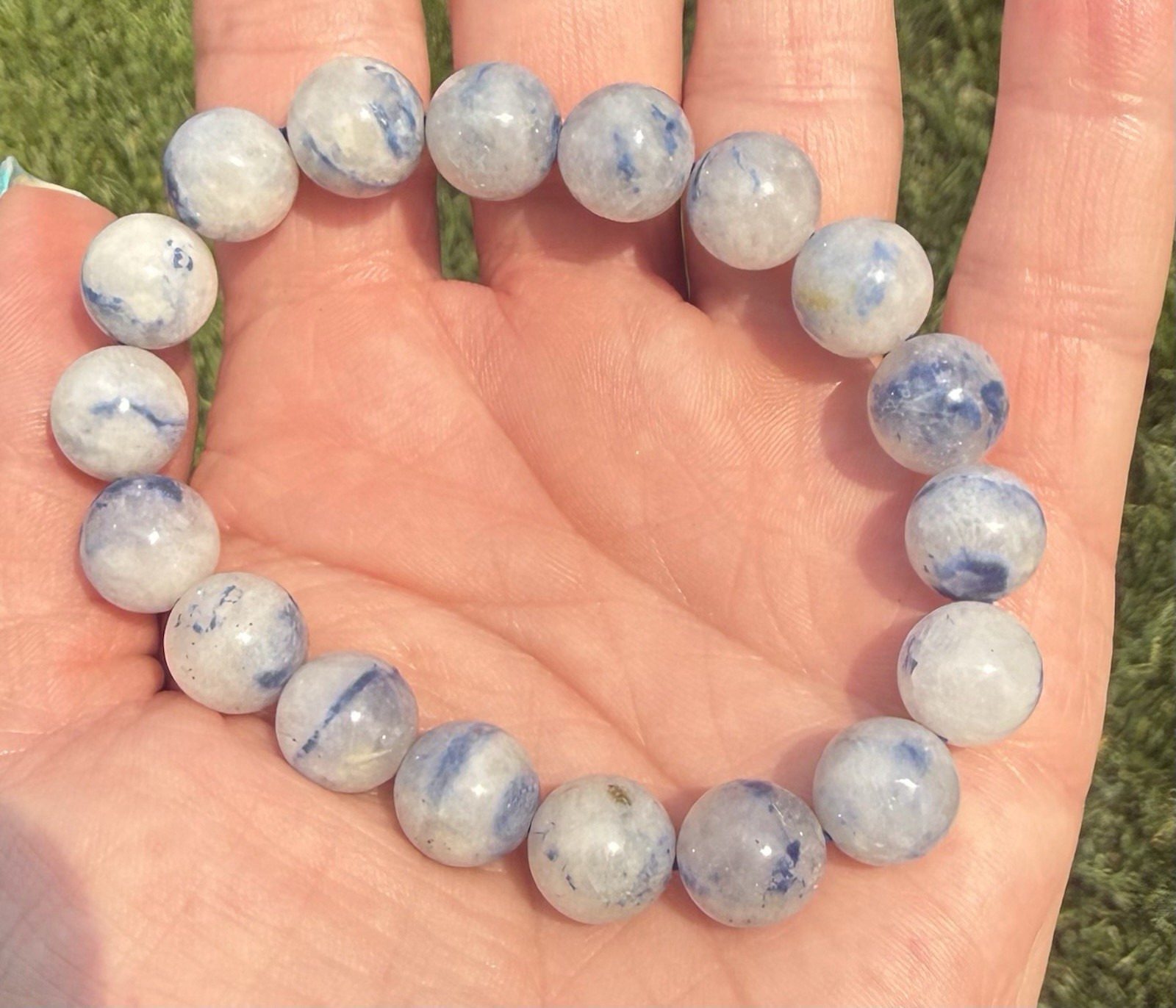 Natural Dumortierite in Quartz 8mm Stretch Bracelet Blue Inclusion Crystal Stone