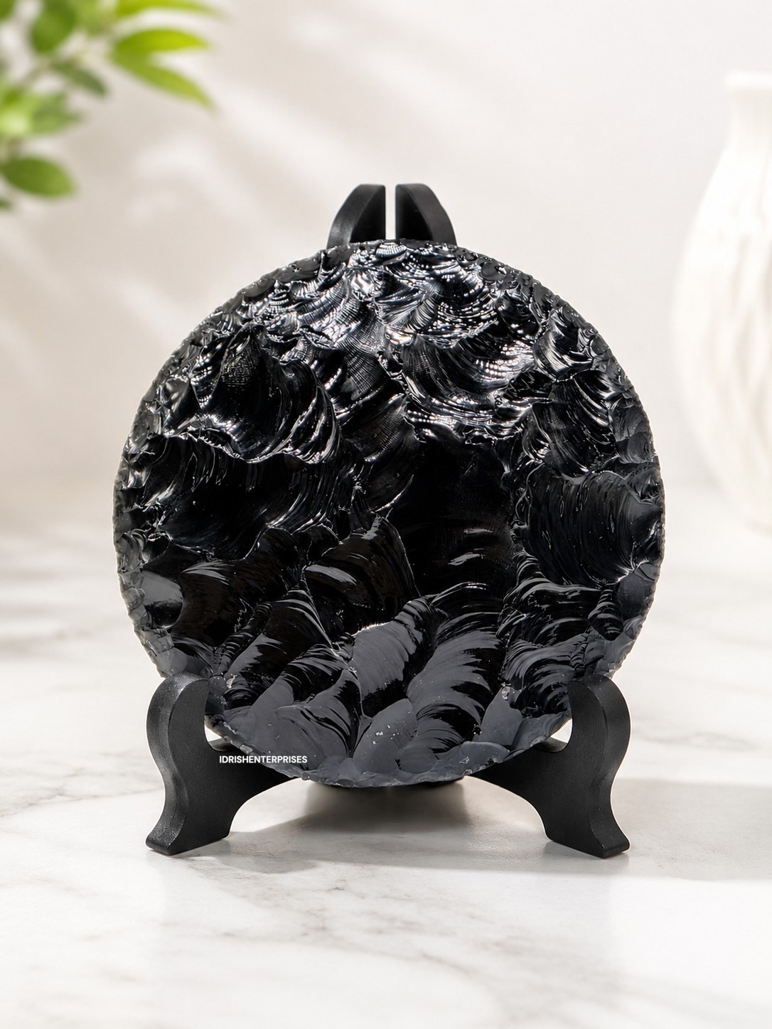 Handcrafted Black Obsidian Disk Round Crystal Display Decor 100mm 125mm 150mm.