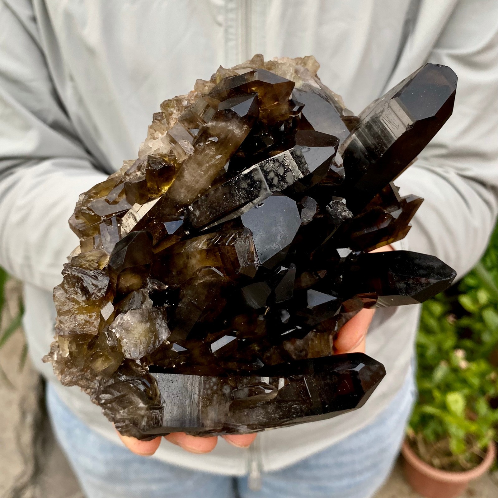2.07LB Natural Smoky Black Quartz Cluster Crystal Specimen Healing