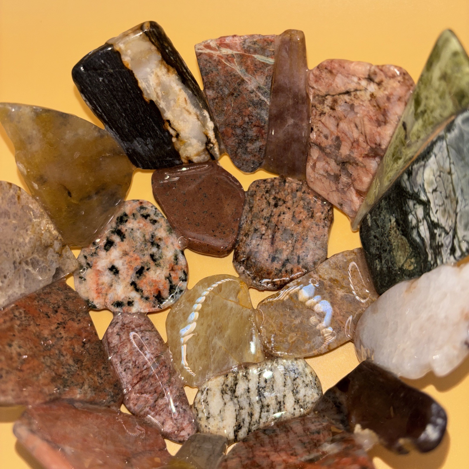 Gemstone Slab Bowl Handmade Signed Studio Art With Sliced Polished Rocks /Resin