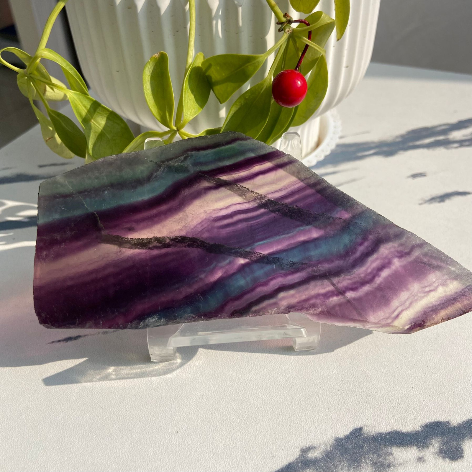 190g Rainbow Fluorite Stone Slab Slice Quartz Crystal Specimen Healing No Stand