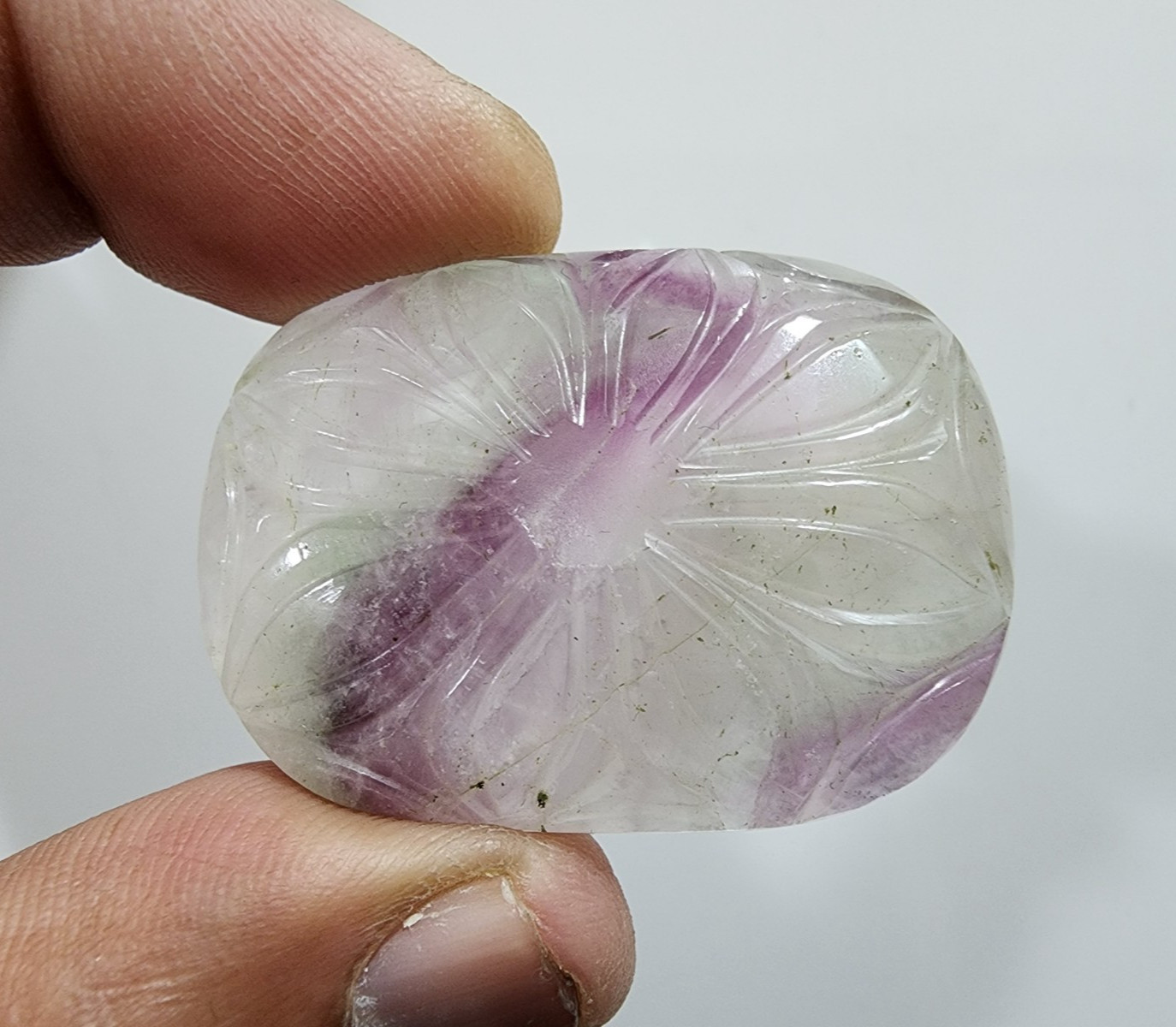 Beautiful Designing Carving Rainbow Fluorite Oval Shape 140 Crt Loose Gemstone