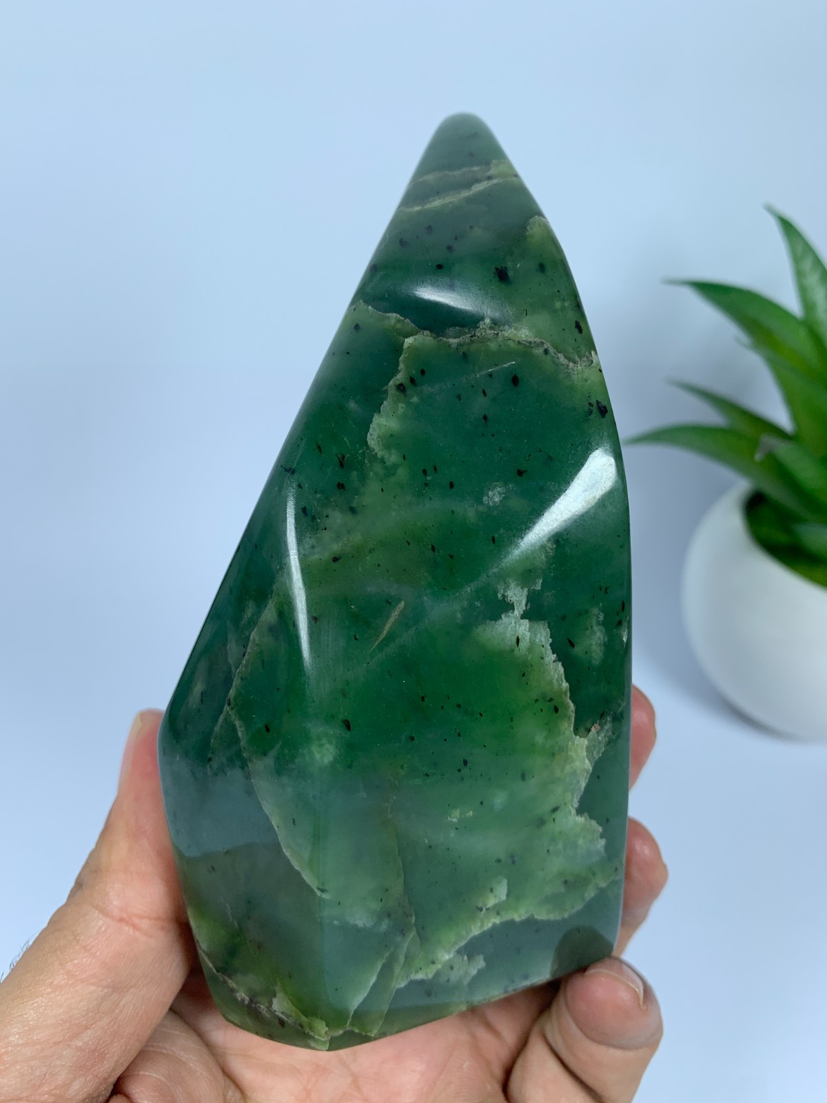 497gram Nephrite Jade Polished Green Genuine Freeform Rough Crystal, Afghanistan