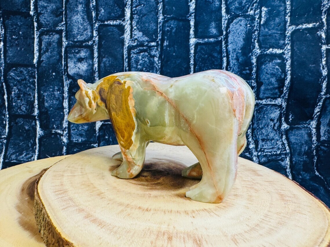 Green Onyx Bear Figurine, Crystal Animal Standing Statuette 6 inch Sacred Animal