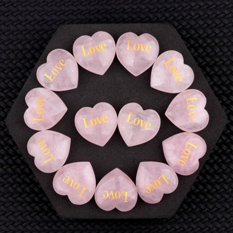 Natural Rose Quartz Heart Pendants Love Engraved Beads Charms Random 1piece