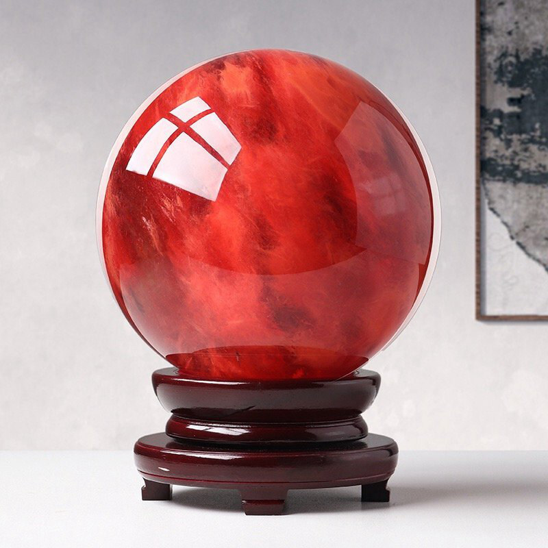 2LB Big Natural Red Smelting Quartz Crystal Sphere Healing Energy Ball W/ Stand