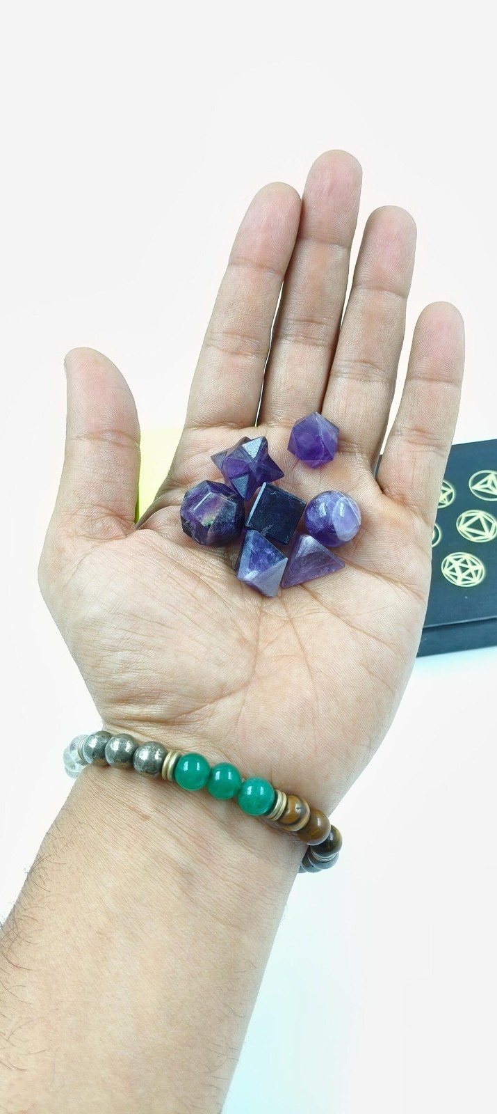 Amethyst 7 Platonic Solids Sacred Geometry Crystal Reiki Set Healing Crystals