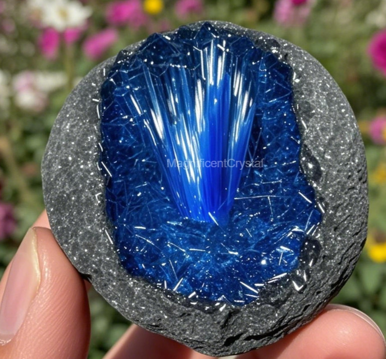 Rare Natural Meteorite Quartz Crystal Specimen Goethite Blue Copper Ore Decor