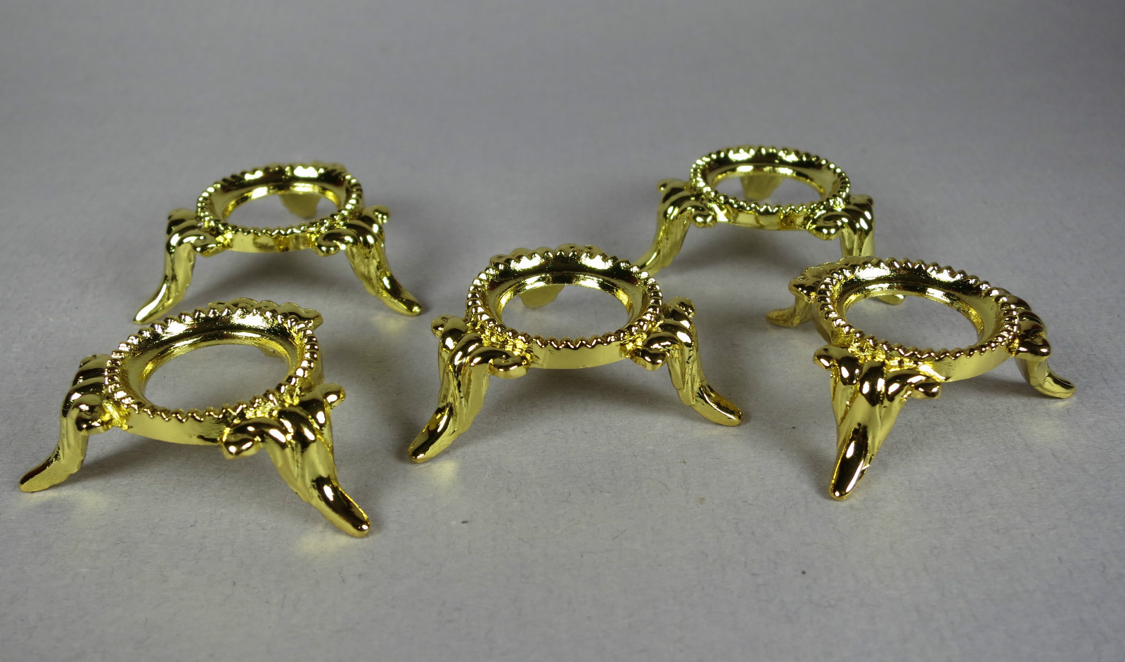 SET OF 5 SMALL NICKEL Sphere/Egg DISPLAY STANDS – GOLD