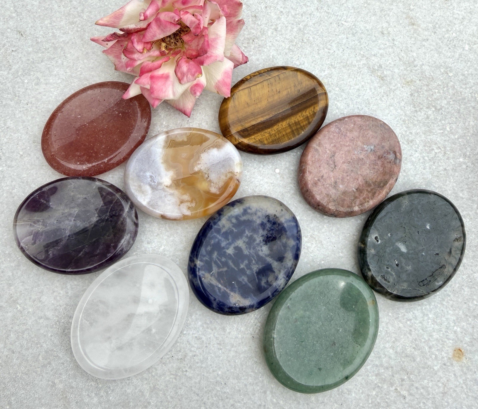 Wholesale Lot 9 PCs Natural Mixed Crystal Worry Stone Healing Energy