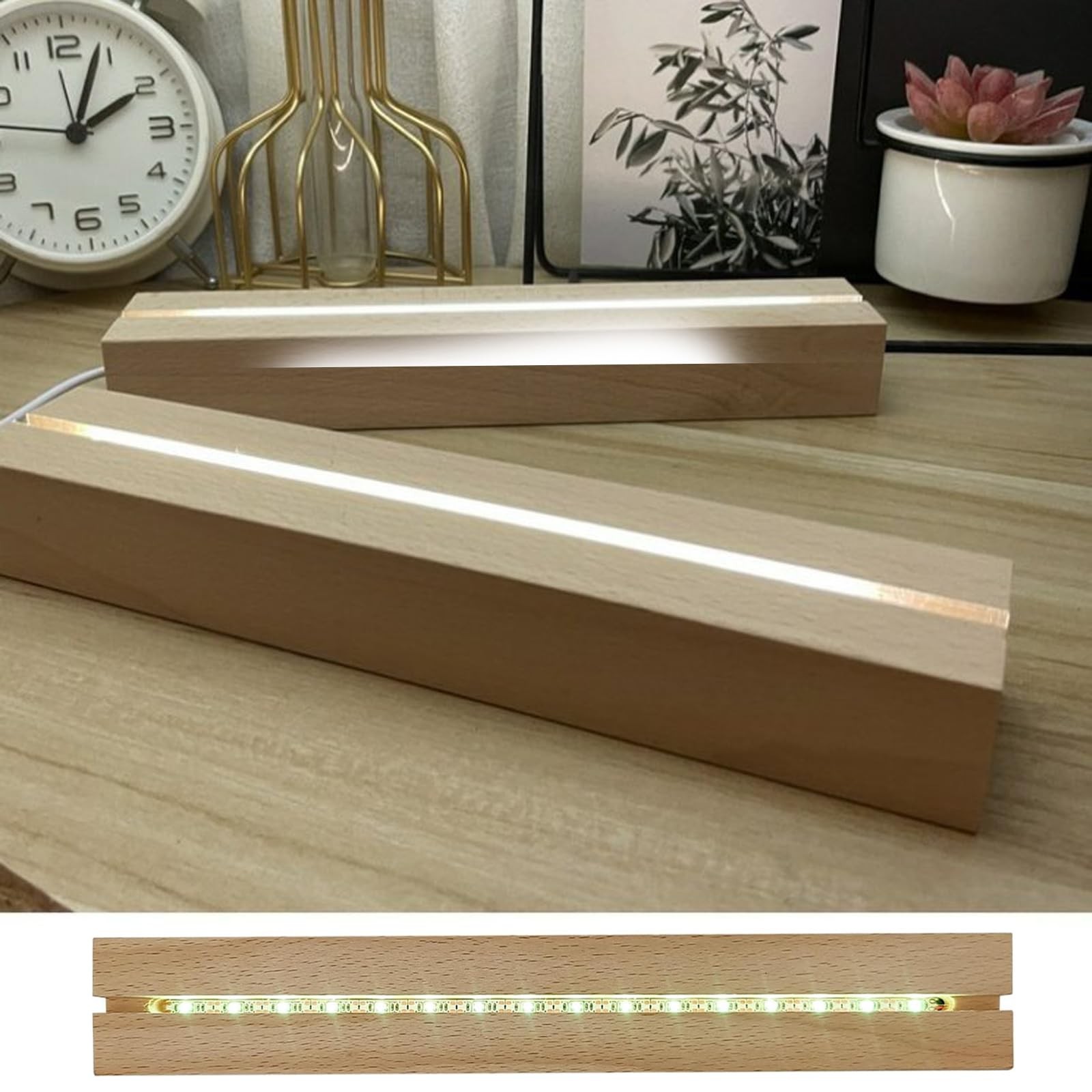 2PCS 11.81 Inch Rectangle Display Pedestal, Led Lights Display Base, Wooden L…