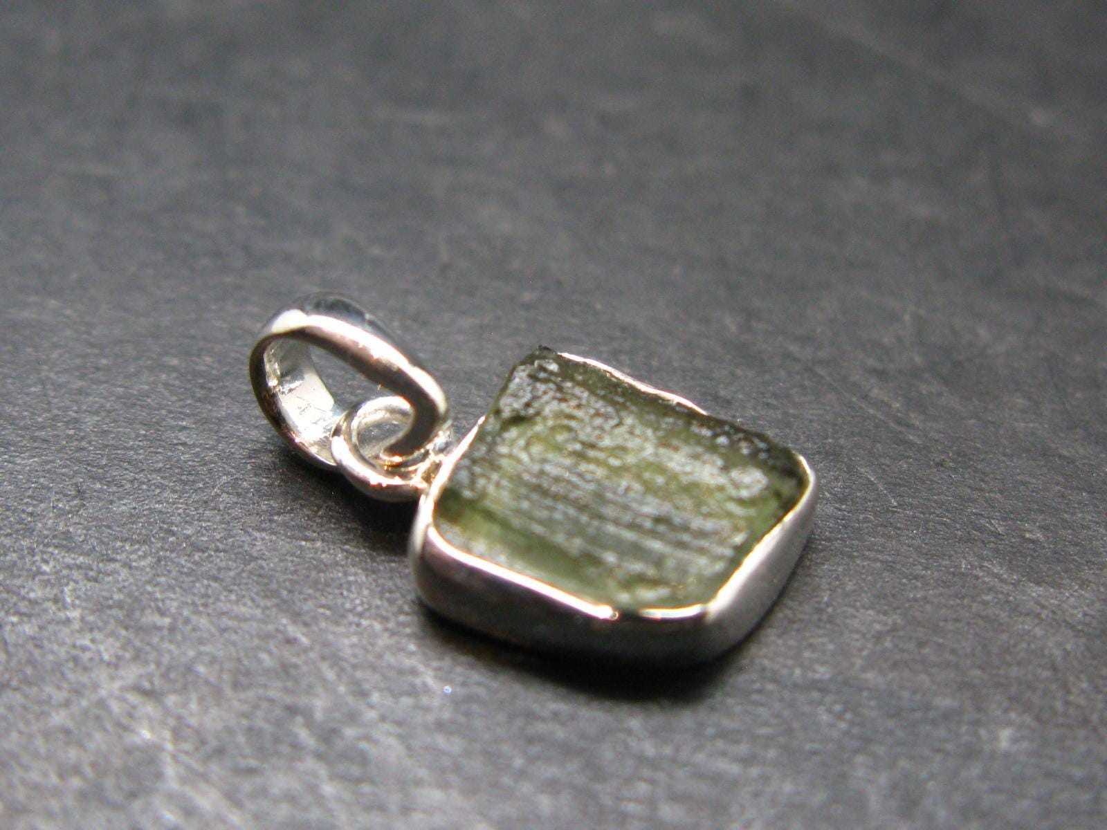 Natural Gem Moldavite Tektite SS Pendant From Czech Republic – 1.20 Grams – 0.7″