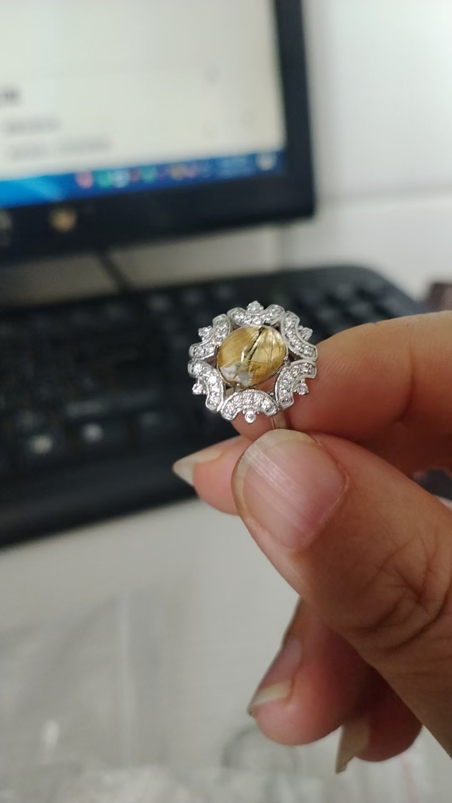 Genuine Natural Gold Rutilated Quartz Crystal Adjustable Adult Collectible