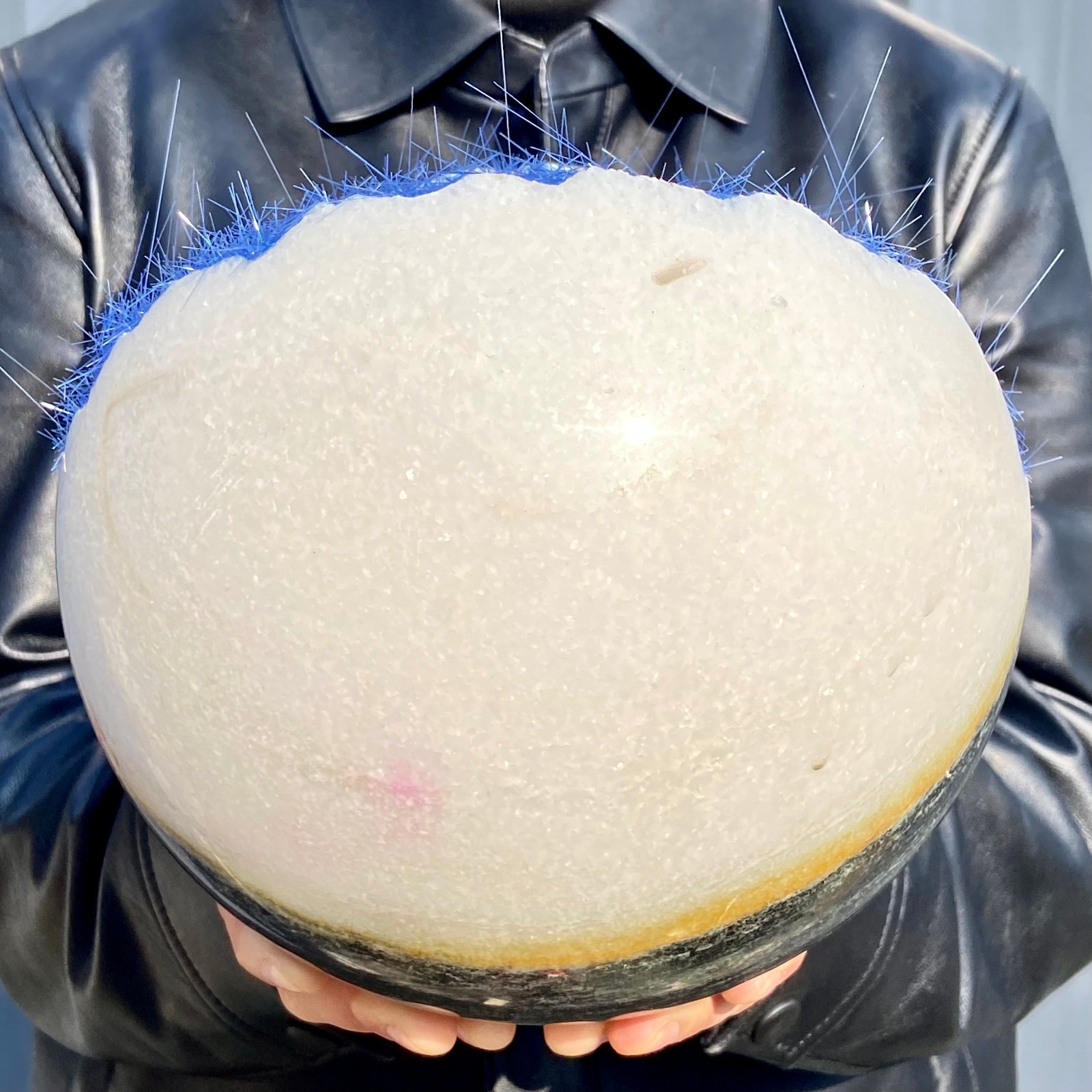 15LB Rare blue iron ore phosphate magnesium ore smiling crystal ball for healing