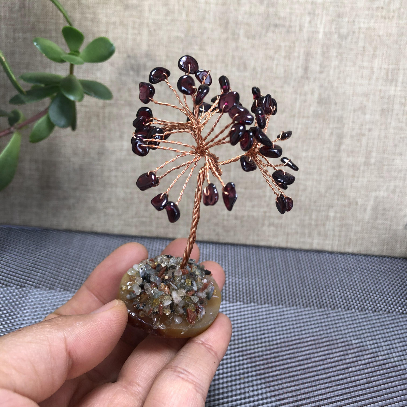 Natural beautiful garnet crystal hand woven tree home decoration Love Gift 100mm