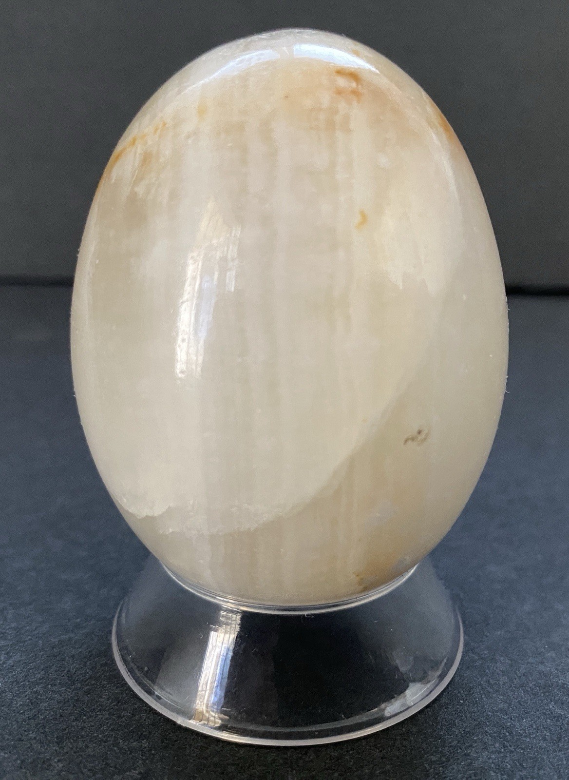 Natural Onyx Stone Egg With Stand Hand Polished Banded Agate Calcite Crystal