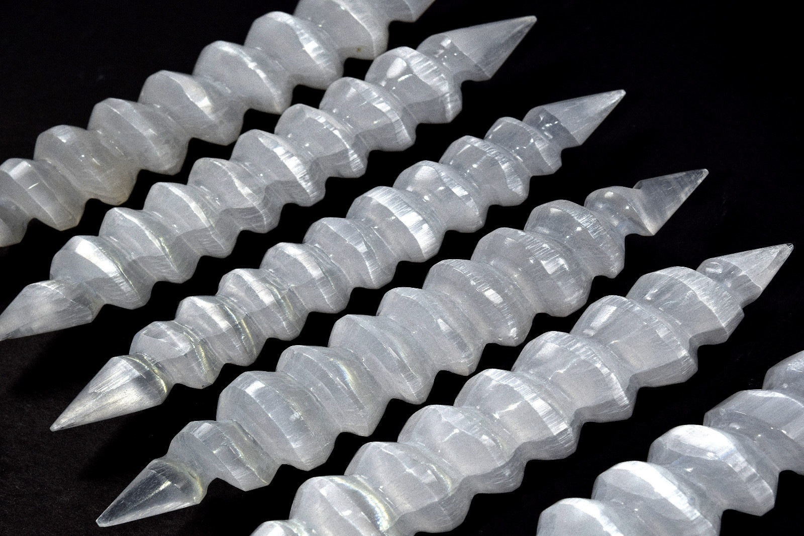 5.9″ Selenite Massage Wand Satin Spar Spiral-Shaped Mineral Stone Morocco (1PC)