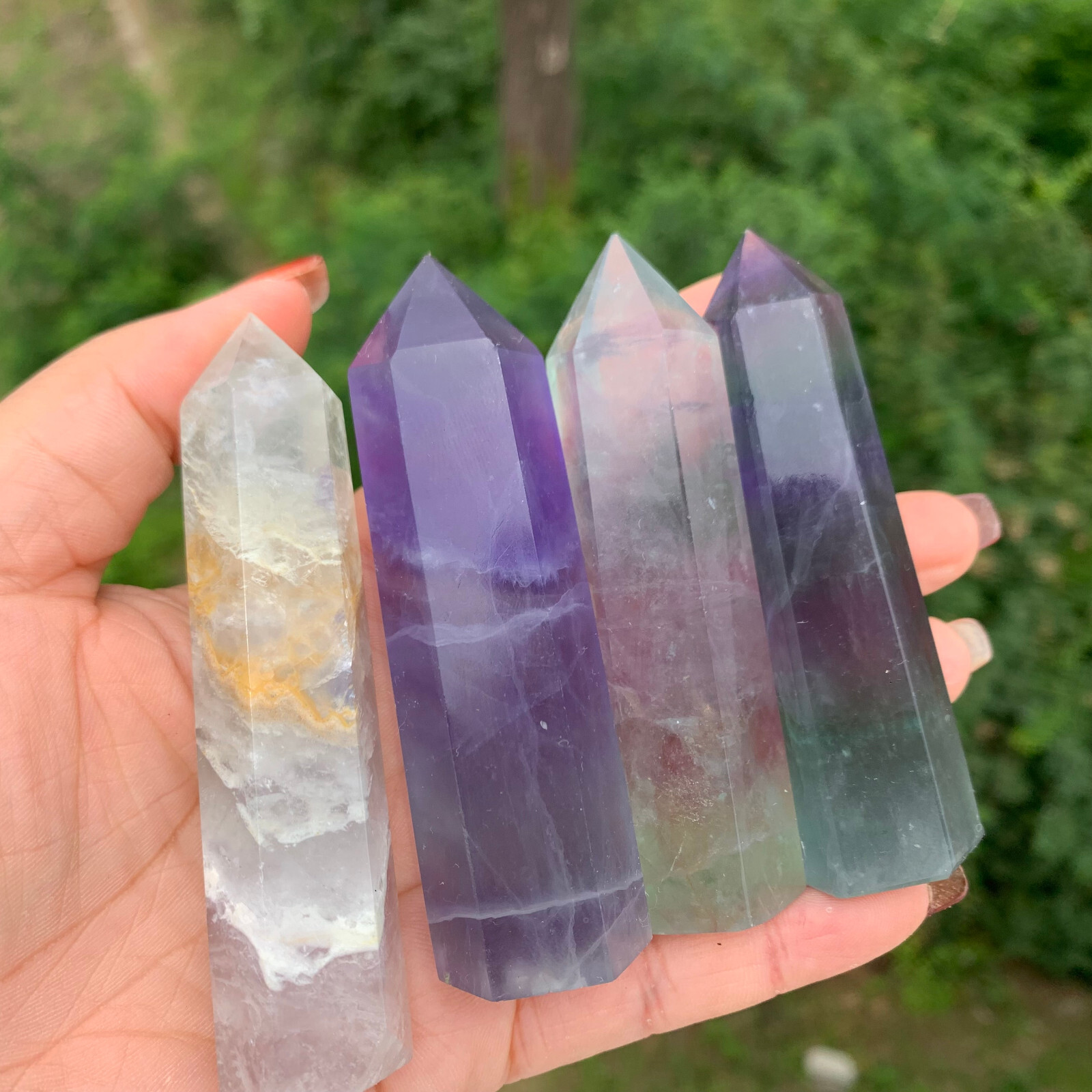 1kg Natural fluorite quartz obelisk crystal wand point healing random G666