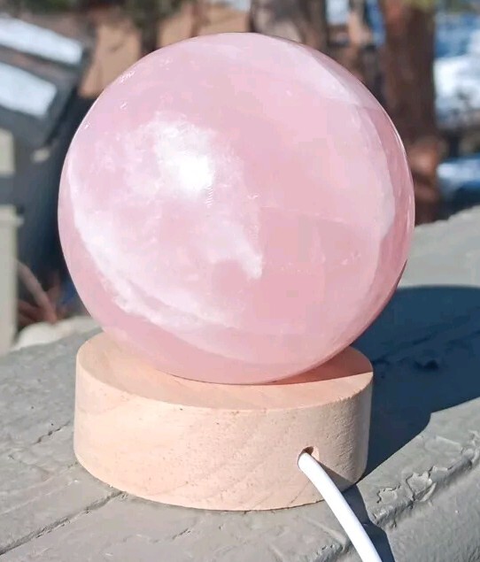 Polished Rose Quartz Crystal Ball Lamp 1 1/4lbs Sphere W LED Stand Large Vivid