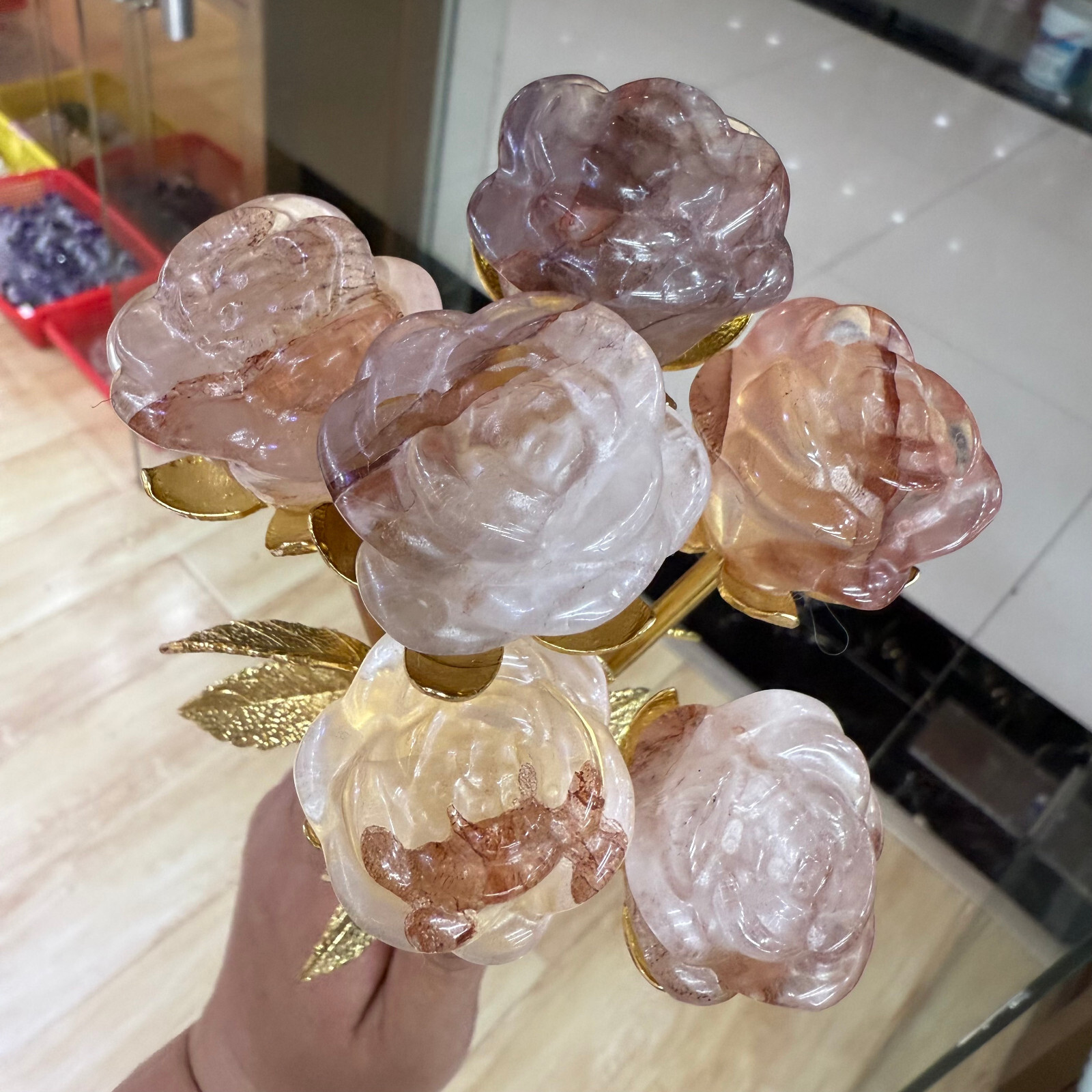 20cm natural crystal red gum flower Single head rose Decor heal Gift 1pc