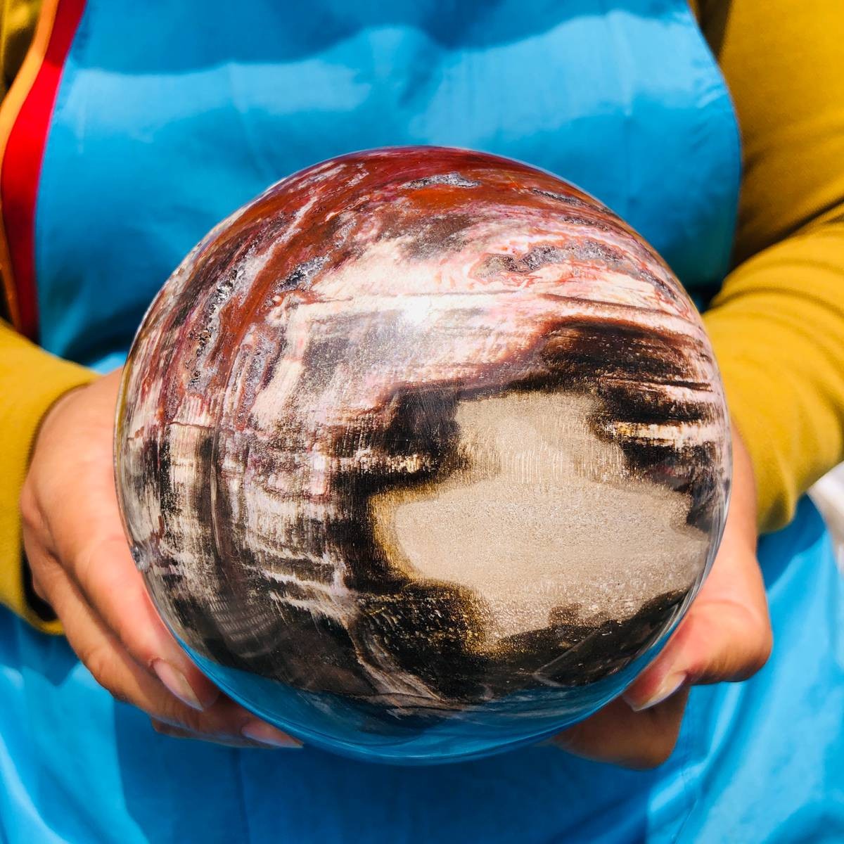 5.06LB Rare Natural Petrified Wood Ball Crystal Quartz Mineral Healing 4705