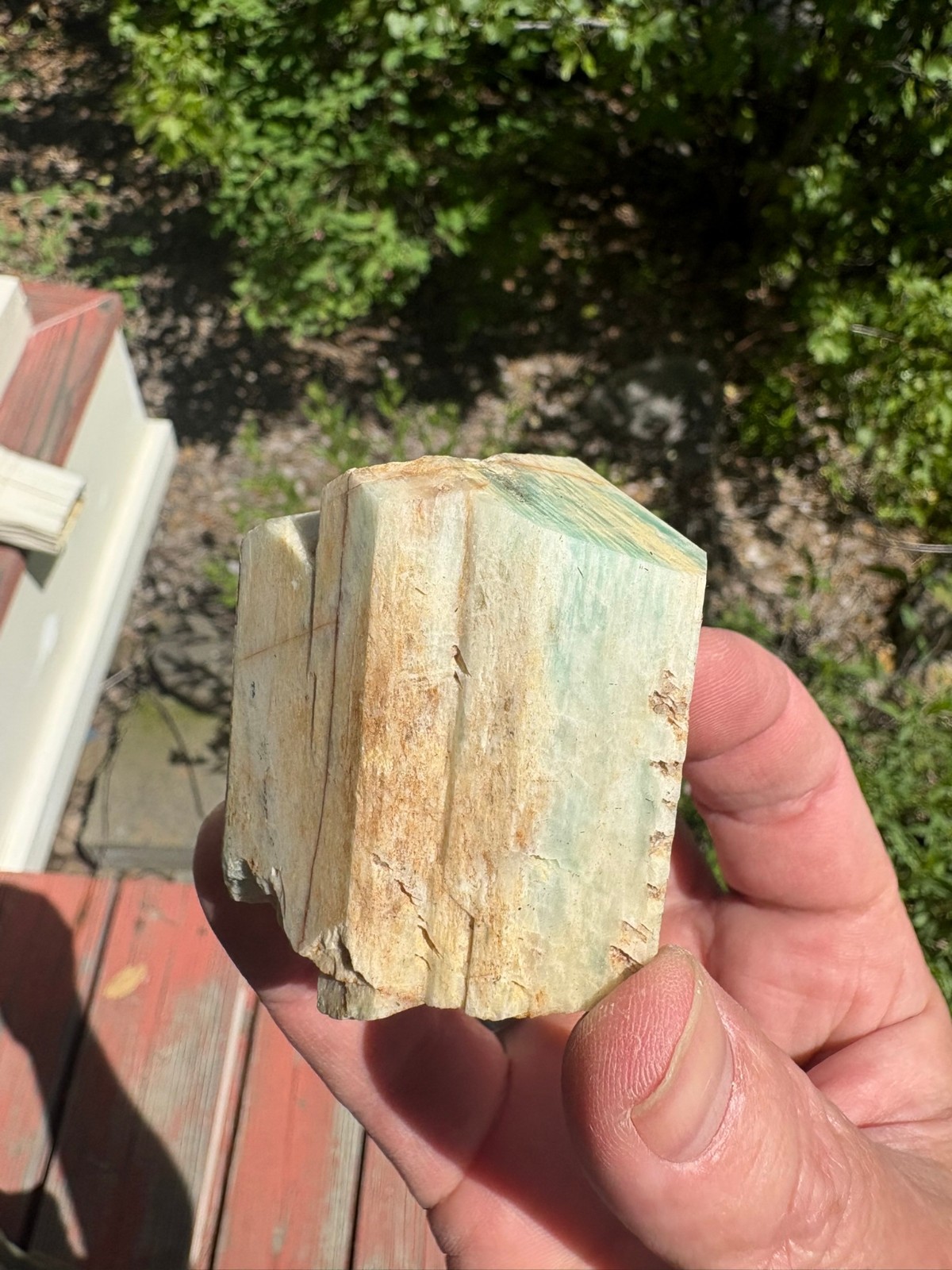 Amazonite, larger crystal, some Tourmaline, Spitskoppe, Namibia