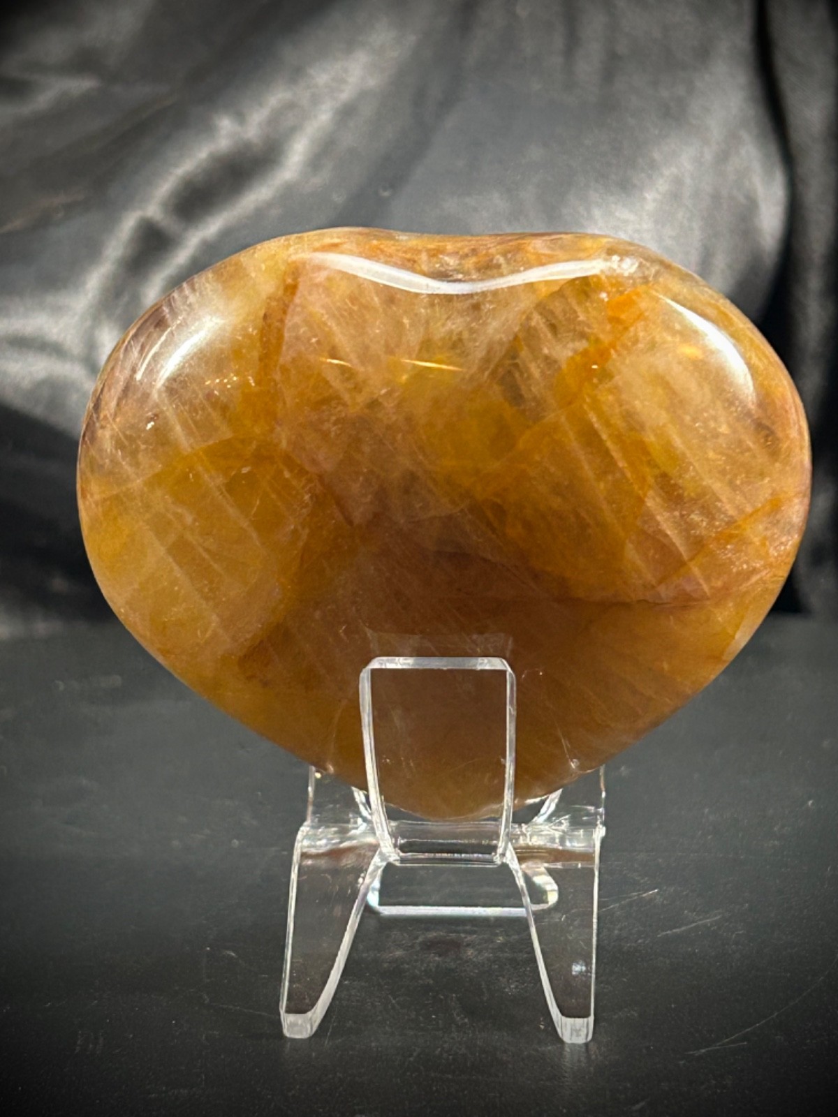 2.71″ Hematoid (Golden Healer) Quartz Heart With Acrylic Stand 7oz (198 grams)