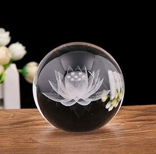 3D Laser Engraved Lotus Flower Crystal Ball – Elegant Paperweight Gift