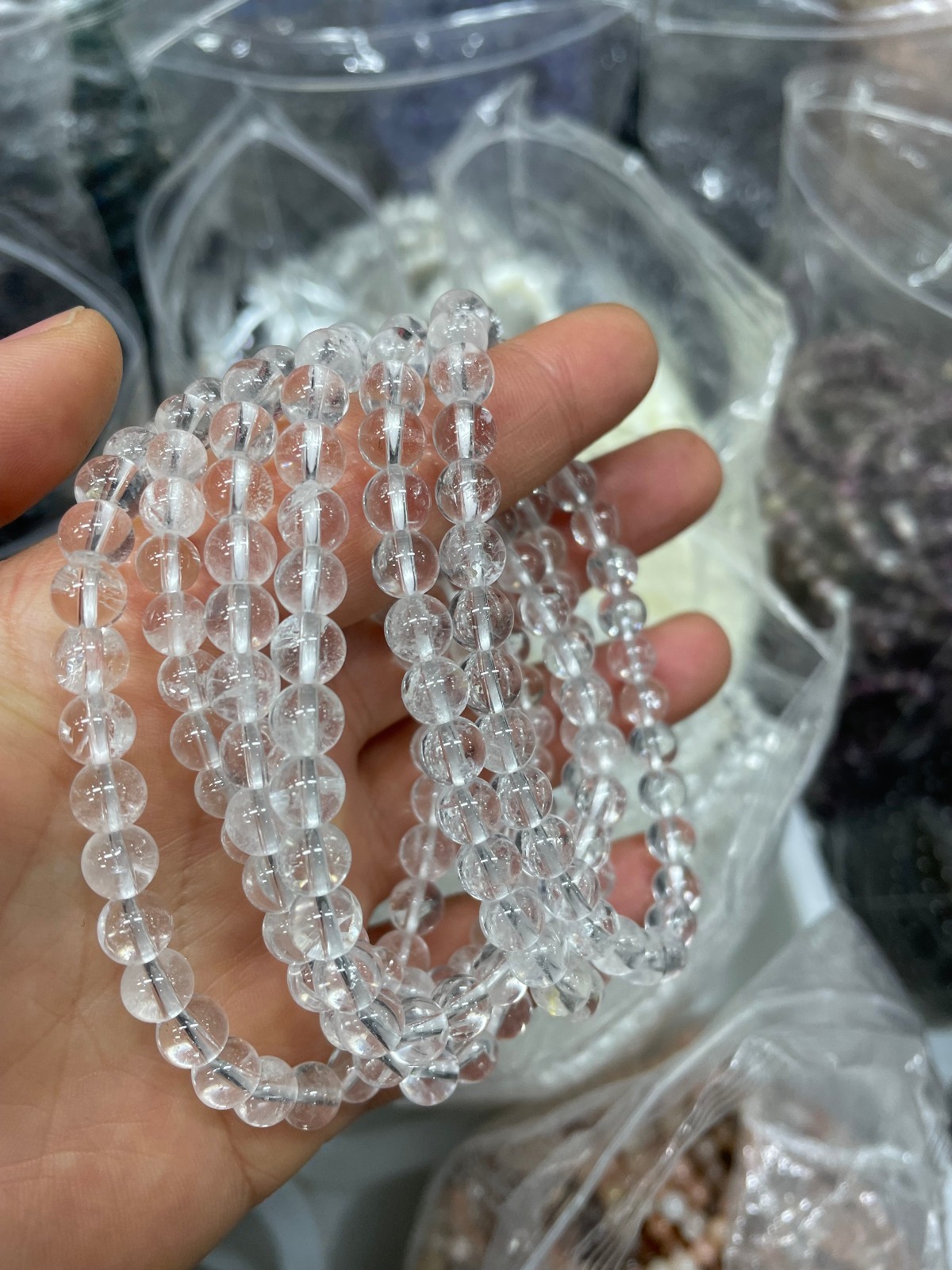 6mm 10pcs Natural White Quartz Crystal Beads Bracelet AAAA