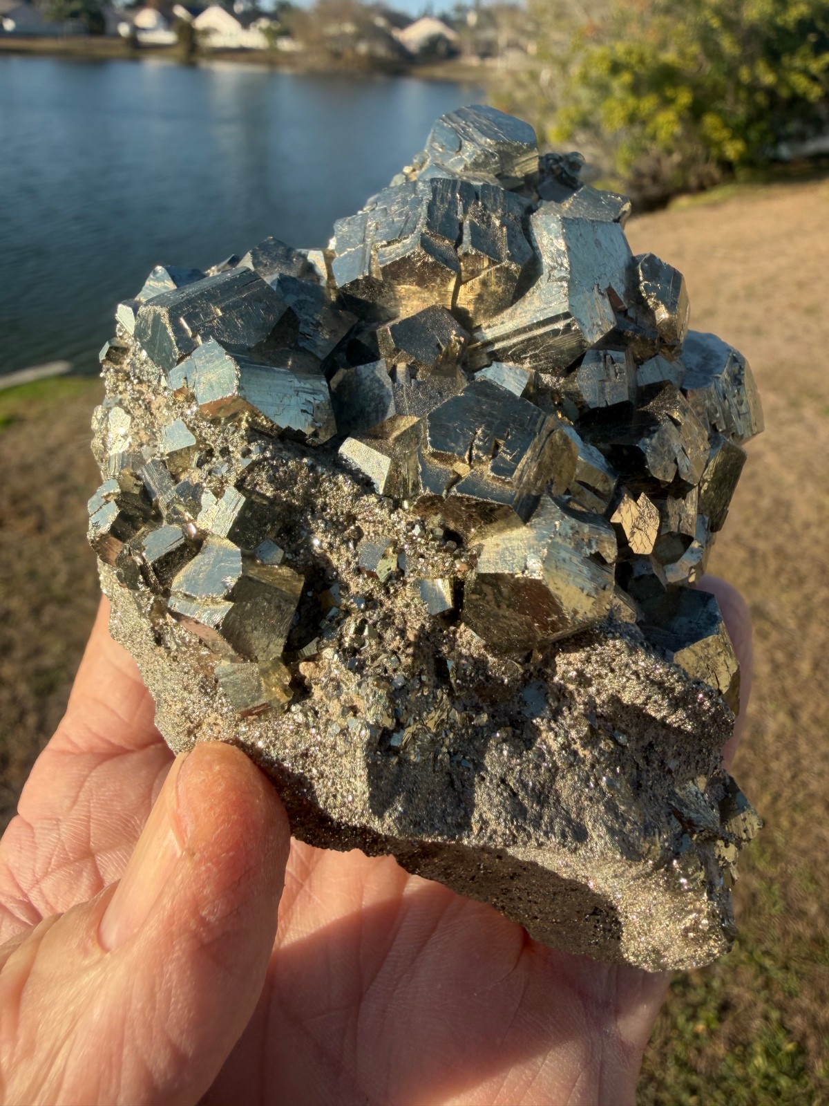 PYRITE Crystal CUBE Cluster Huanzala Mine Peru 665gr 4″+ wide