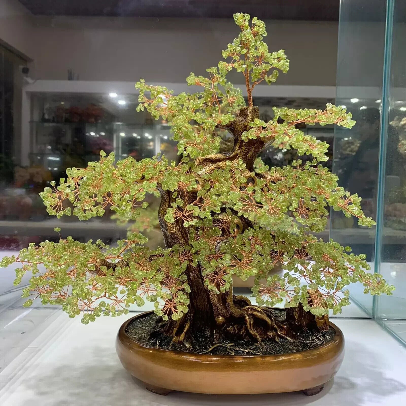 Peridot Quartz Crystal Bonsai Tree Energy Tree Gemstone tree of Life home decor