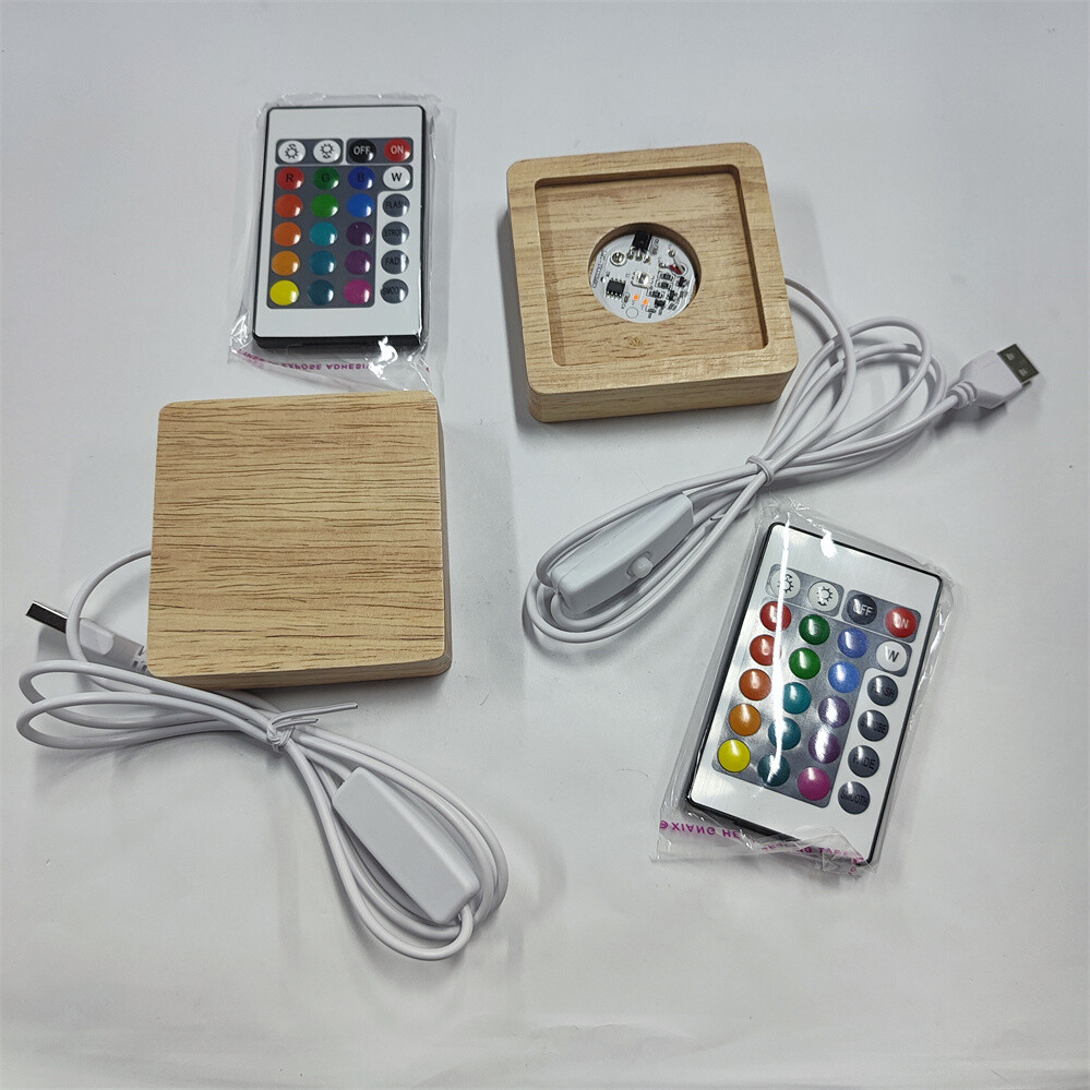 2pc 7 colors LED Light Display Base Wooden Lighted Base Stand for Laser Crystal