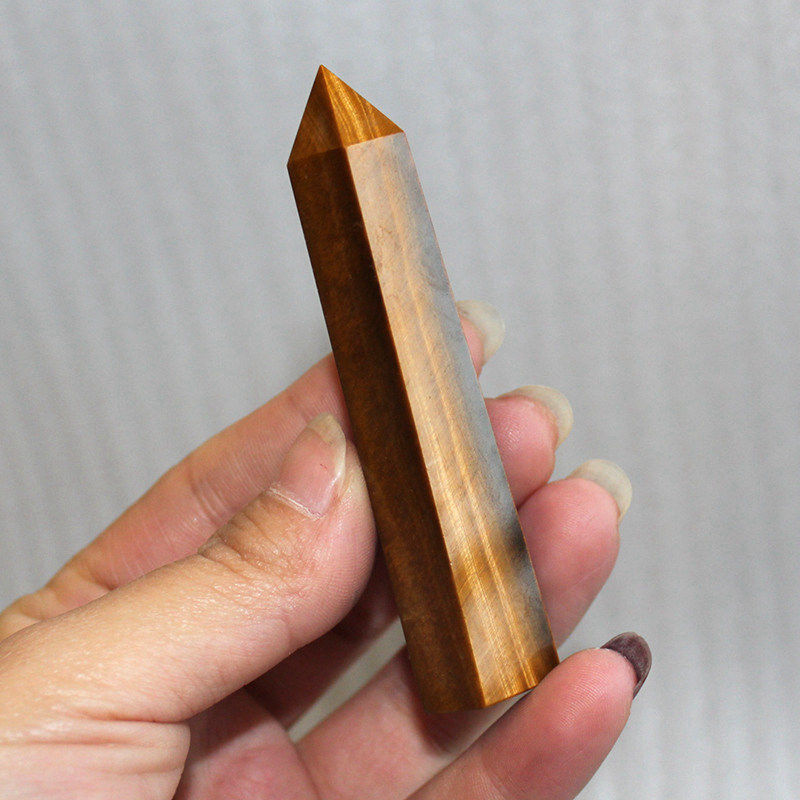 70-80mm Natural Tiger’s Eye Quartz Crystal Energy Wand Obelisk Pillar Tower US