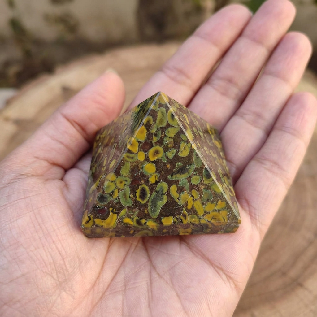 Fruit Jasper Pyramid for Healing Energy | Certified Meditation Crystal Decor