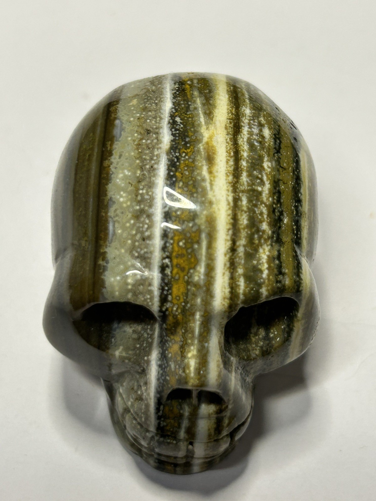 Banded Jasper Skull – Green Brown Yellow White 175g/2.3″