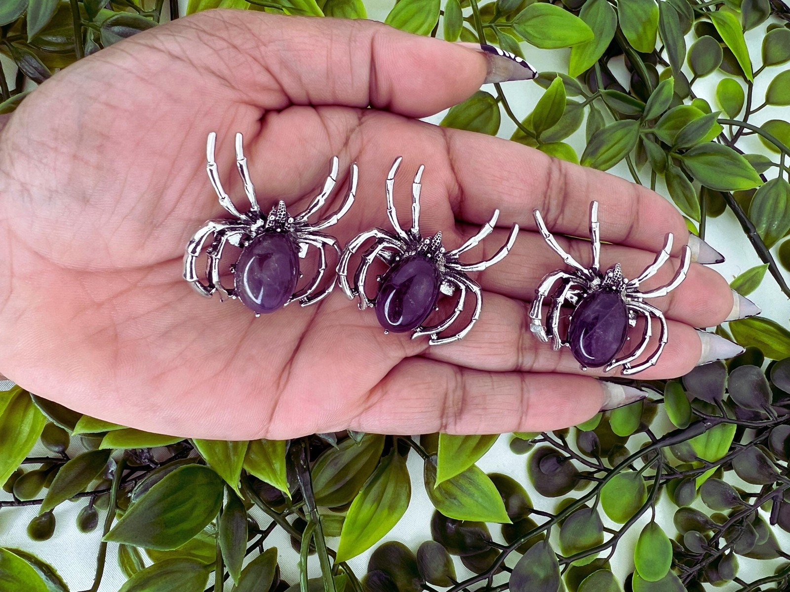 Amethyst spider brooch – 1.45″ amethyst spider crystal brooch – amethyst insect