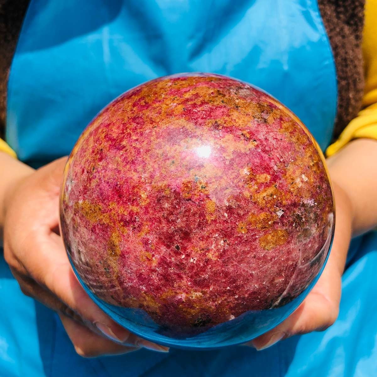 5.65 LB Natural Rhodonite Crystal Sphere Pink Black Healing Gem Stone 4781