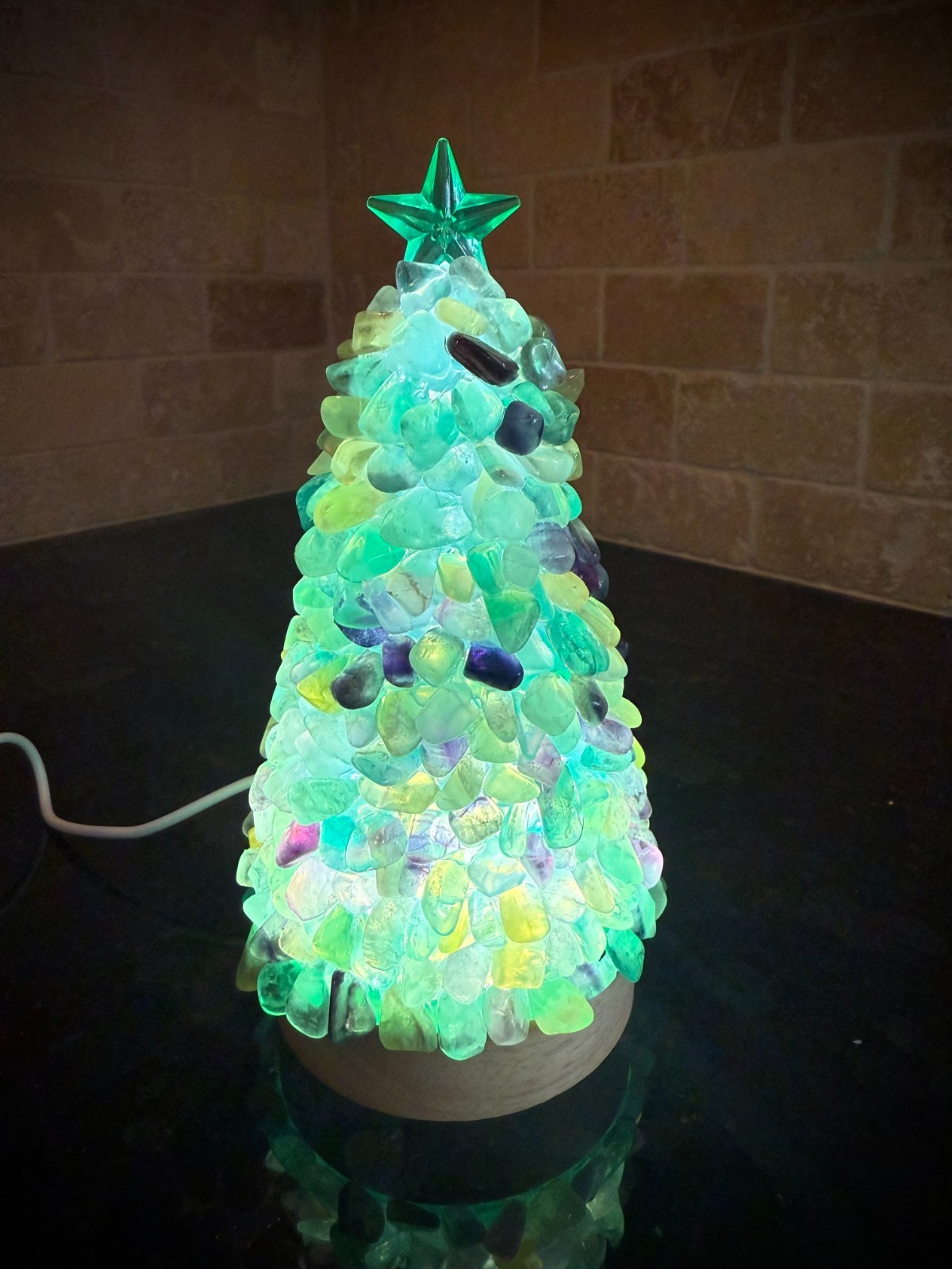 Natural Green Rainbow Fluorite tumbles crystal USB Tree light #2