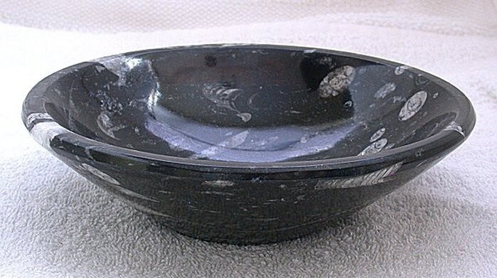 7 7/8 Inch x 2 3/8 Inch Orthoceras Fossil Handcrafted Moroccon Bowl MB4/52225