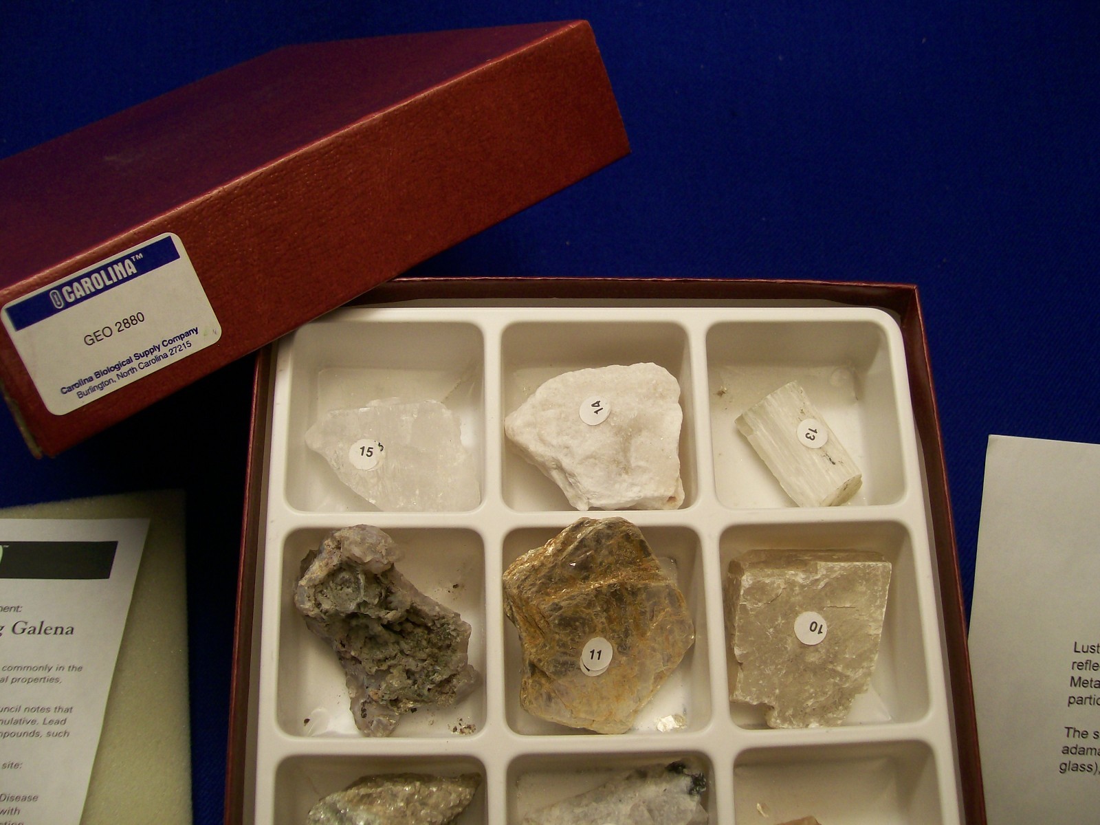 Carolina Biological Supply Company No. GEO 2880 Complete 15 Mineral Sample Kit