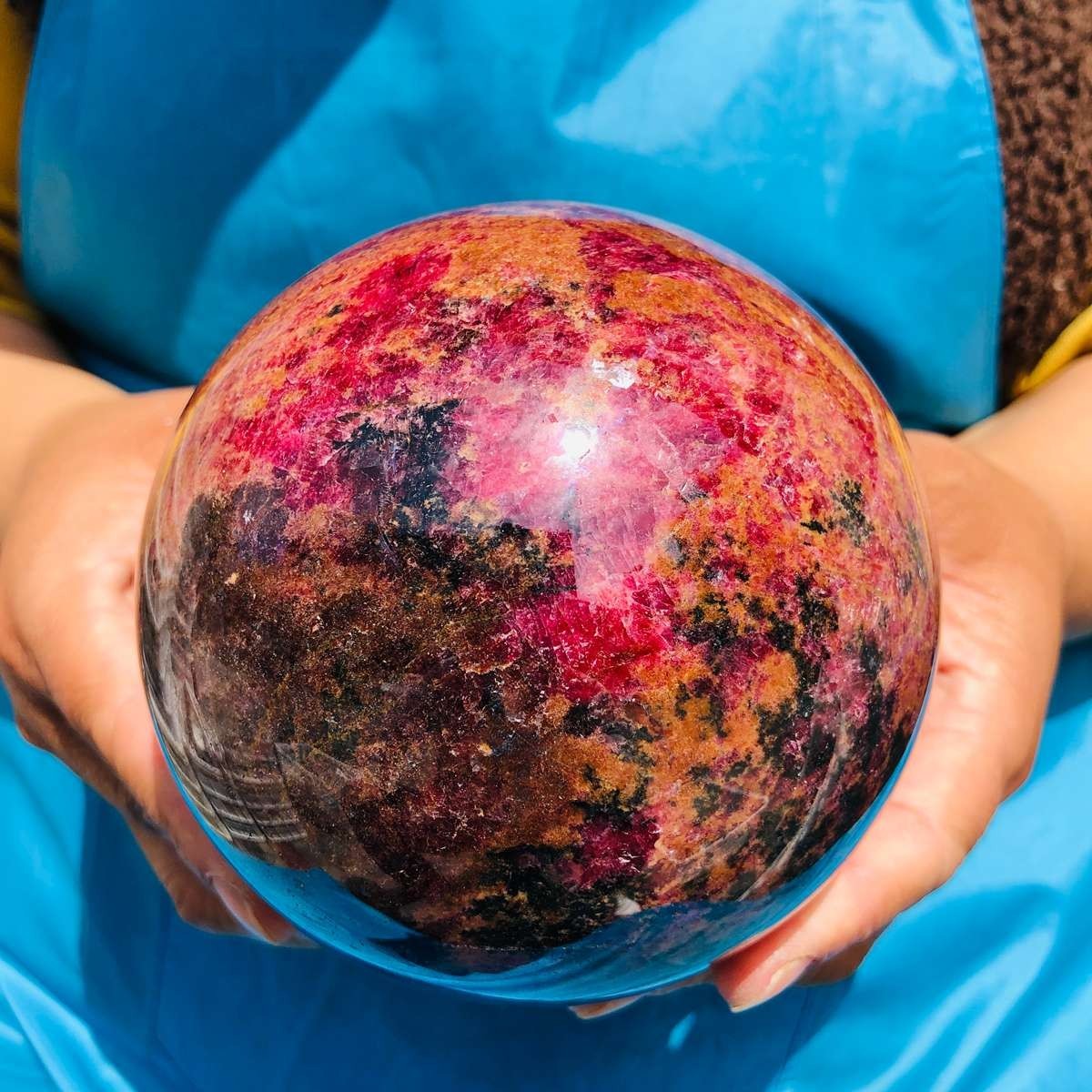 5.76LB Natural Rhodonite Crystal Sphere Pink Black Healing Gem Stone 4796