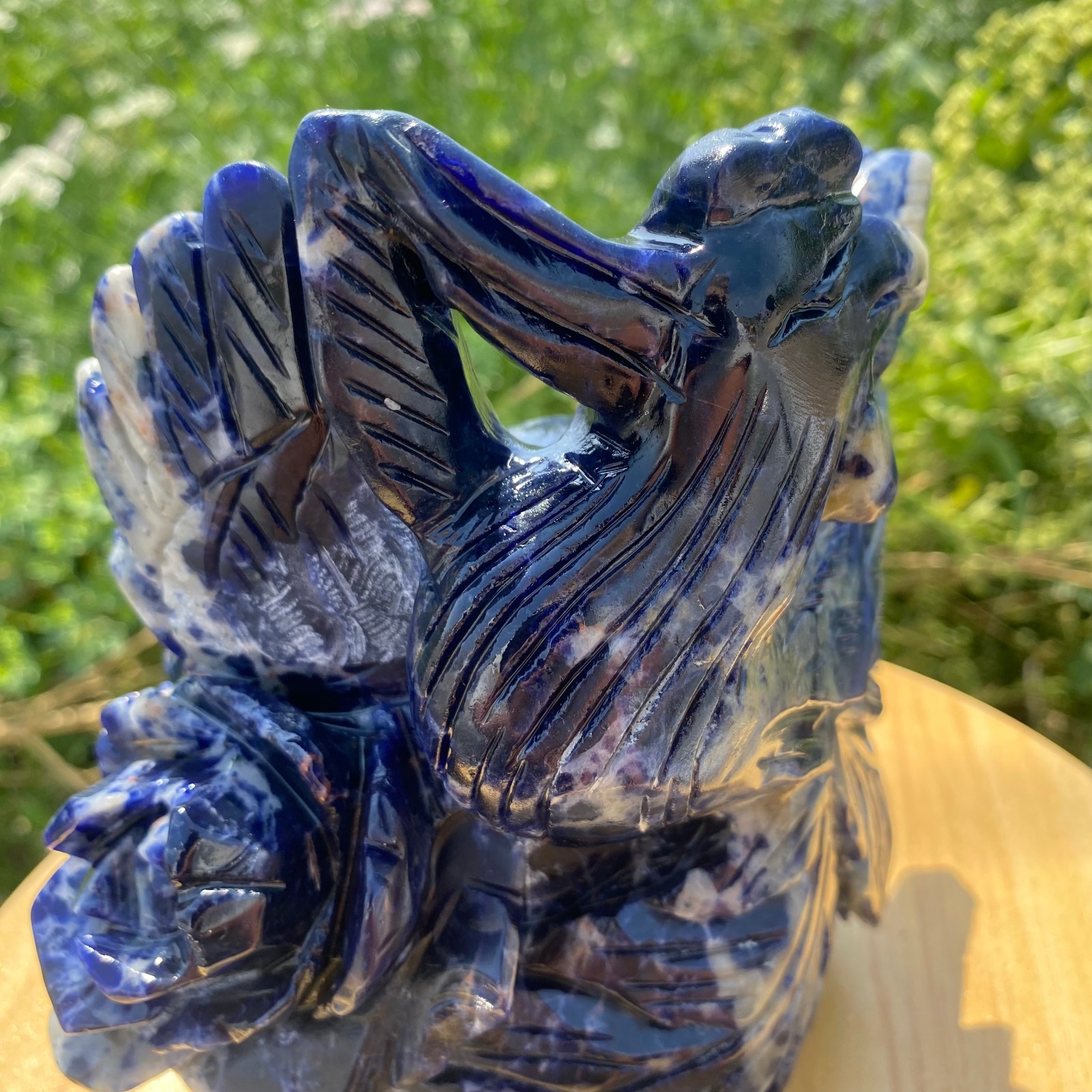 4.62LB Natural Blue Vein Stone Phoenix Carving, Home Decoration