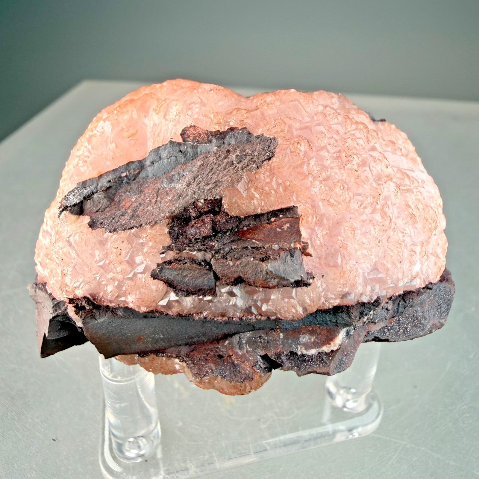 Vibrant Pink Manganocalcite on Hematite: Montreal Mine, Iron County, Wisconsin