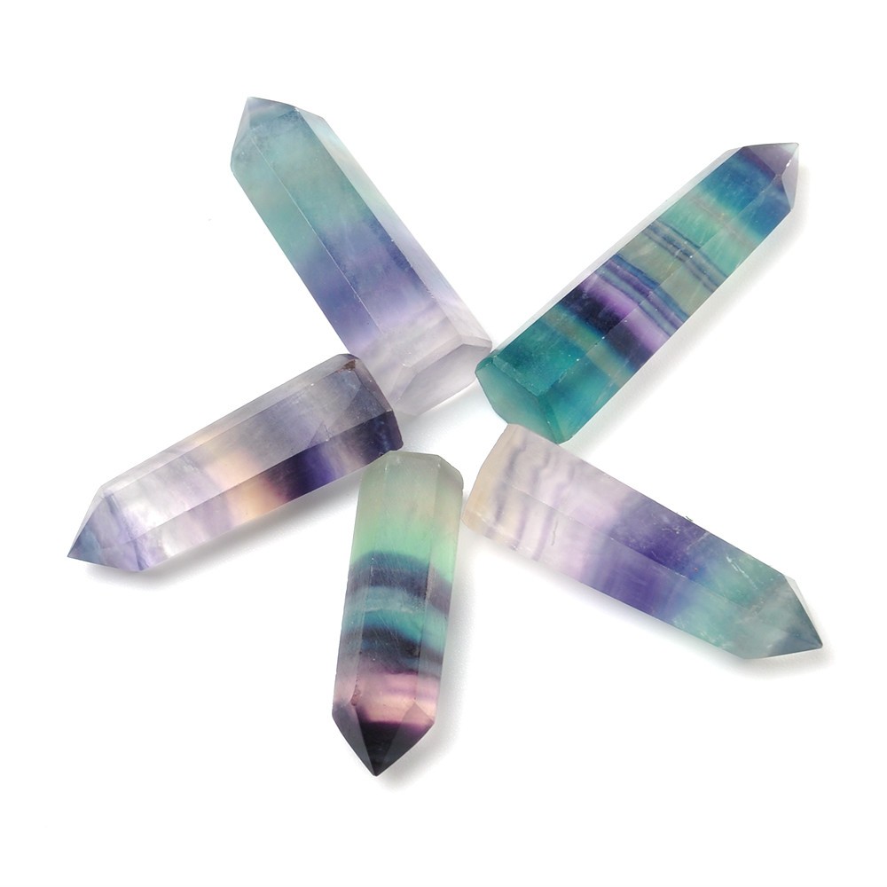 Colorful Natural Fluorite Quartz Crystal Wand Point Healing Stone Gifts