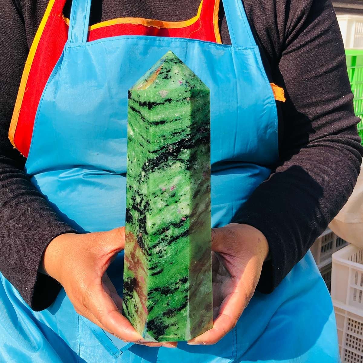 5.25LB Large Natural Red Green Treasure Obelisk Crystal Wand Point Healing