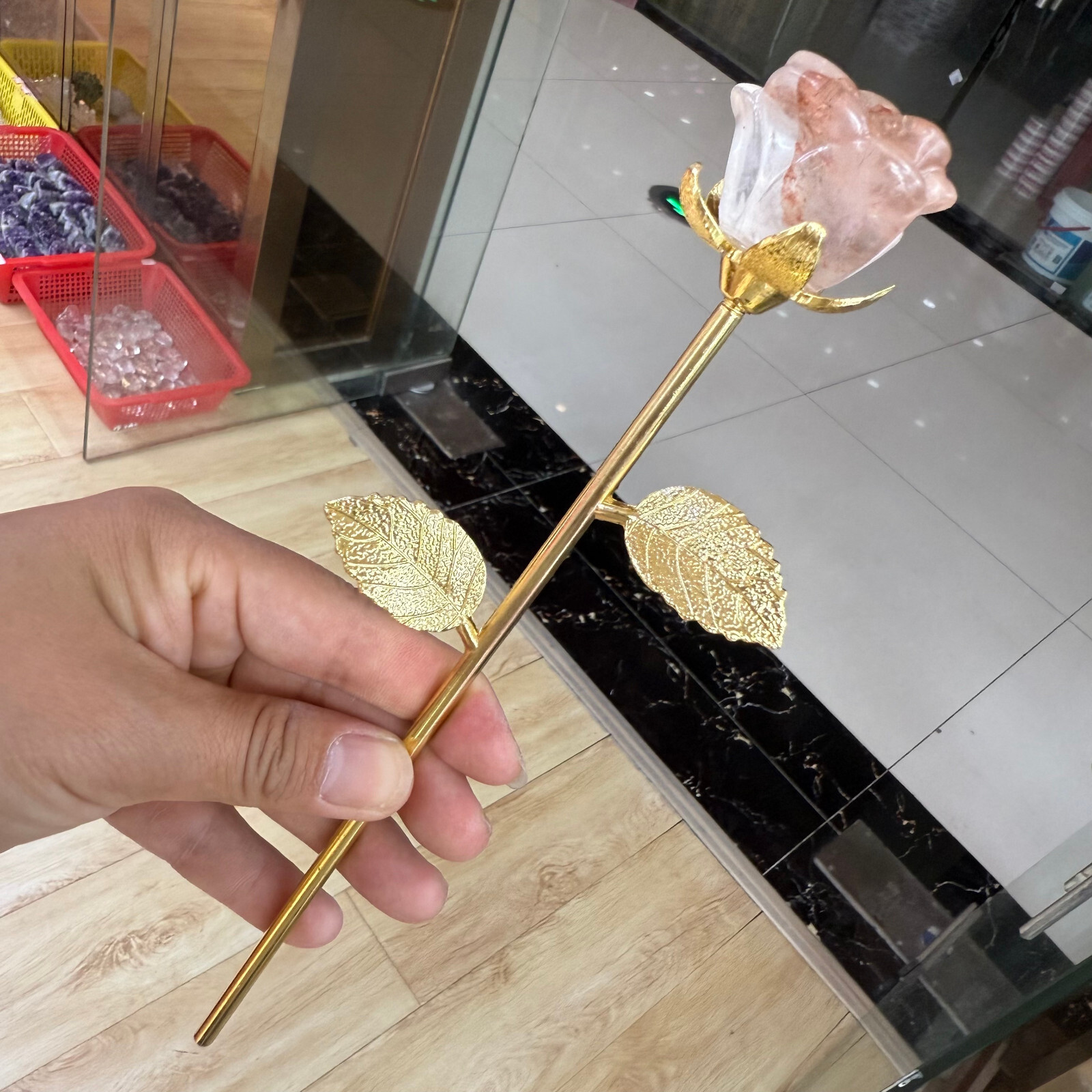 20cm natural crystal red gum flower Single head rose Decor heal Gift 1pc