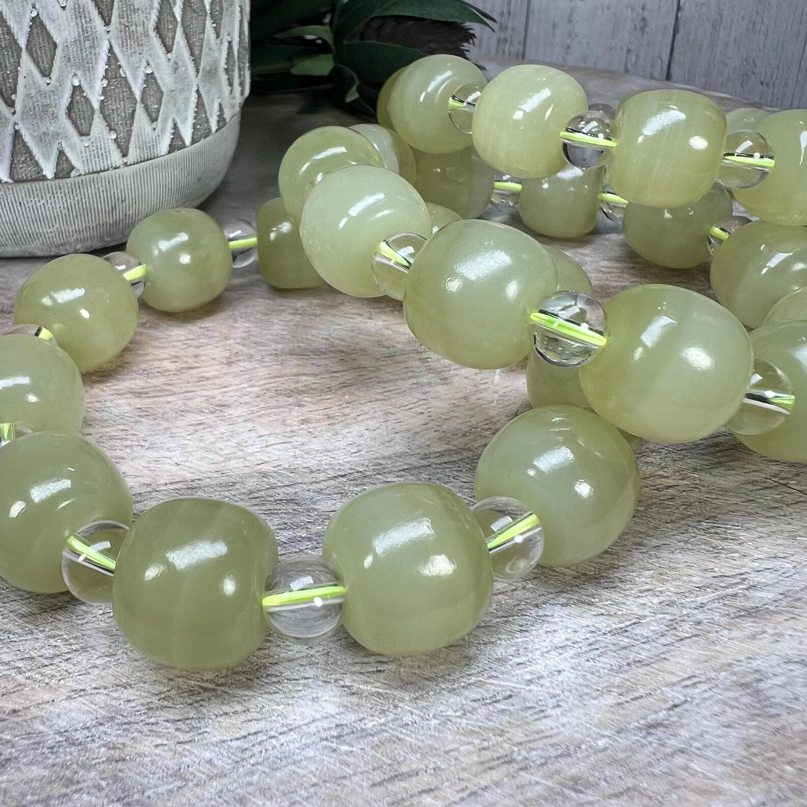 Afghan Jade Bracelet, Afghan Jade and Clear Quartz Crystal, Large Bead Crystal