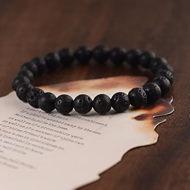 Lava 8mm Natural Beads Bracelet For Men Women pack of 2