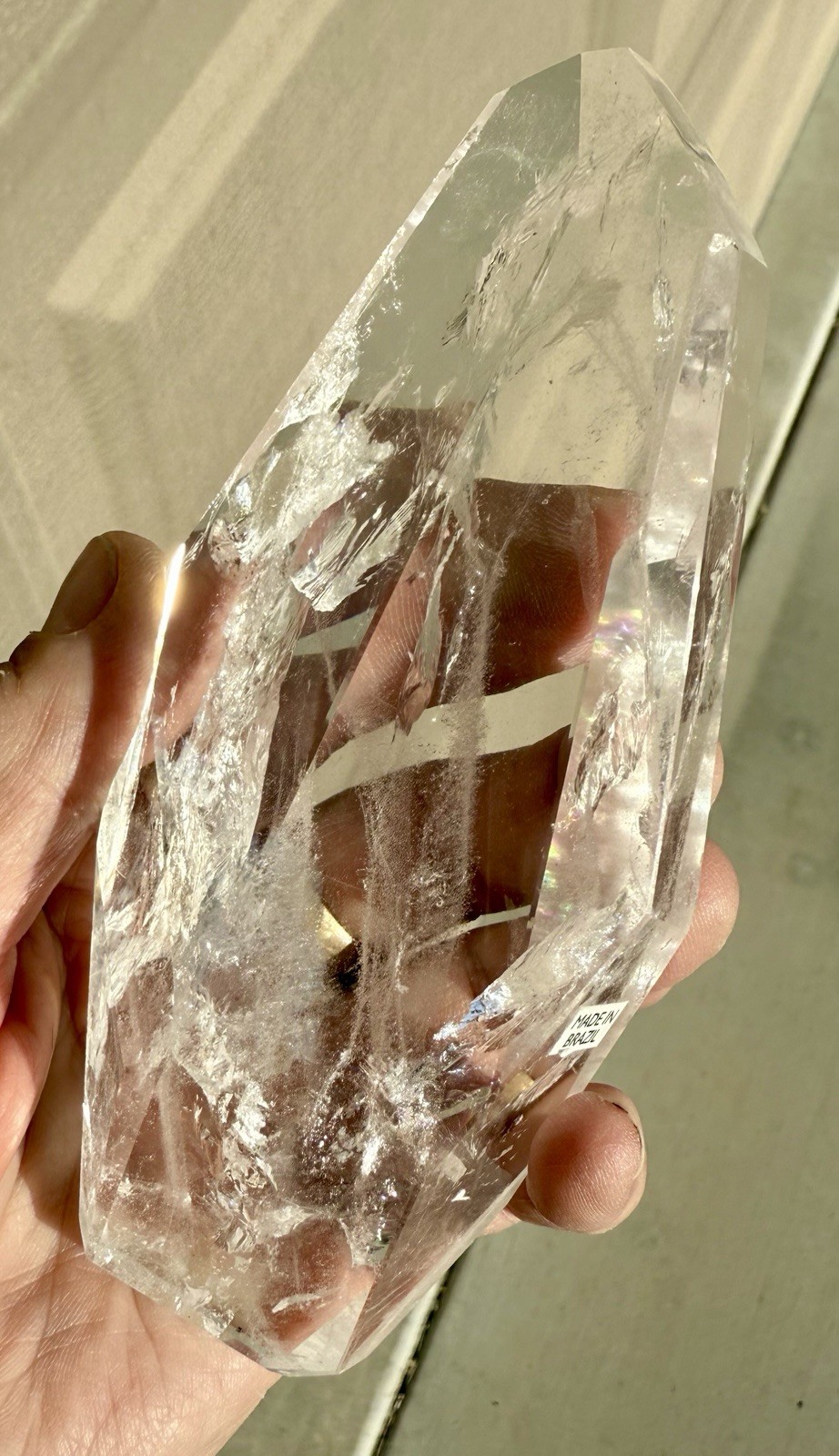 HIGHEST QUALITY CLEAR Quartz Crystal Geometric Freeform 472gr my bEST w/Stand