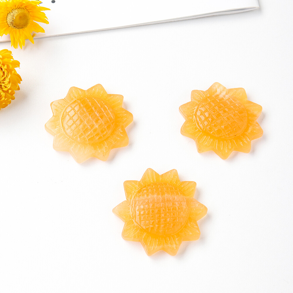 Natural Yellow Calcite Quartz Hand Carved Sunflower Crystal Carving Reiki Decor